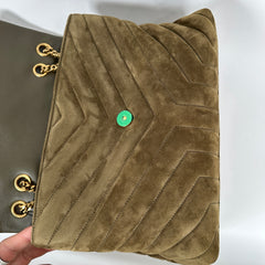 Saint Laurent LouLou Khaki Medium Suede Flap Shoulder Bag