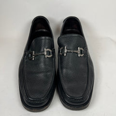 Ferragamo Black Square Toe Leather Loafers Size 10.5