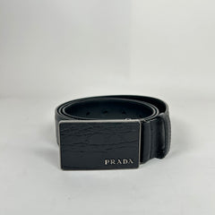 Prada Black Alligator Logo Belt Size 90