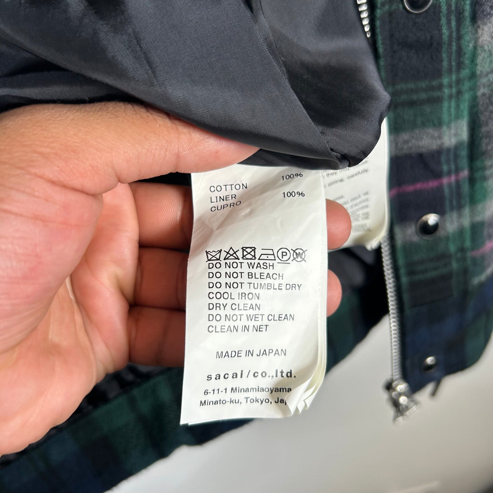 Sacai Green/Navy Zip-Up Flannel Jacket Size L