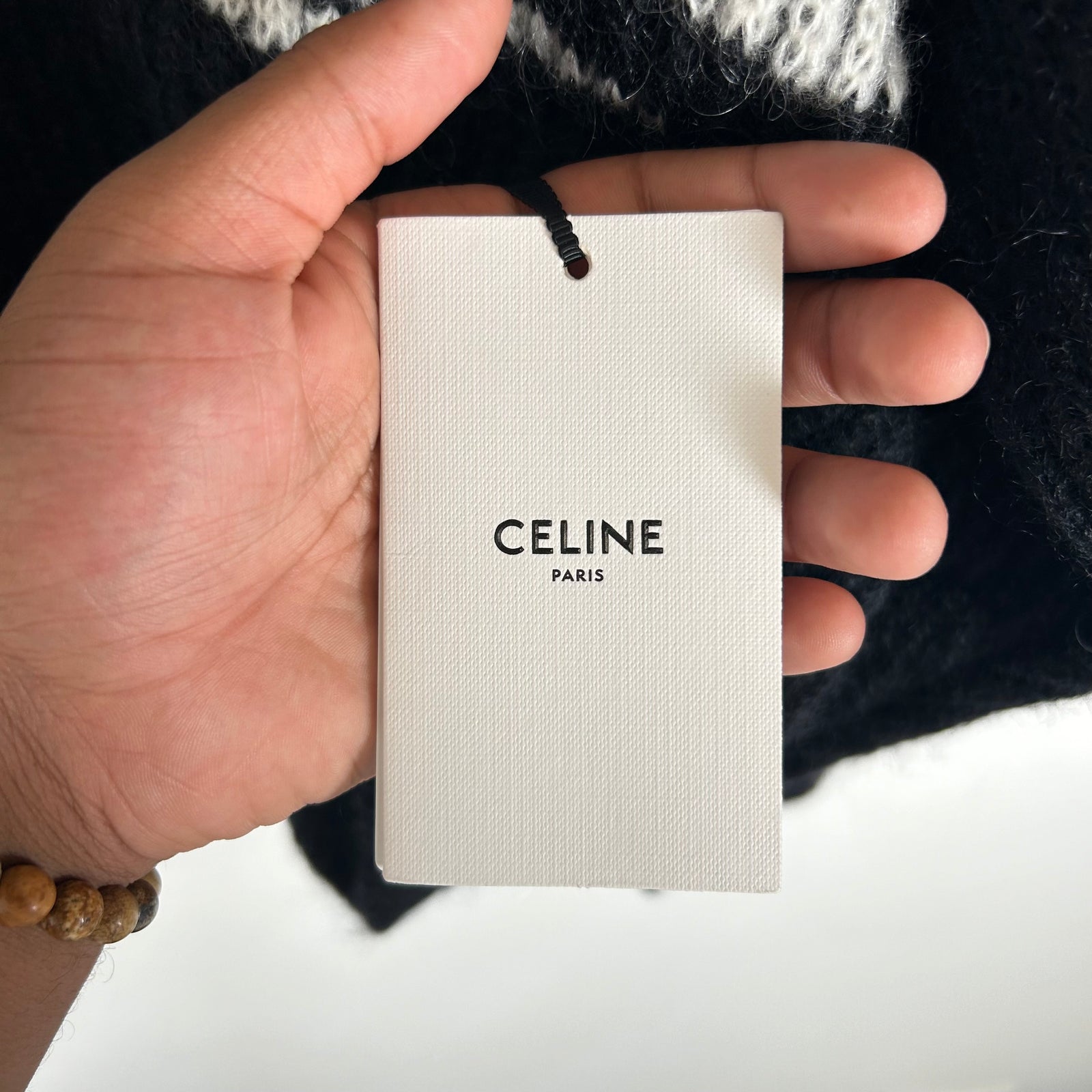 Celine Black Boxy Flag Ribbed Intarsia Mohair Sweater Size XXL