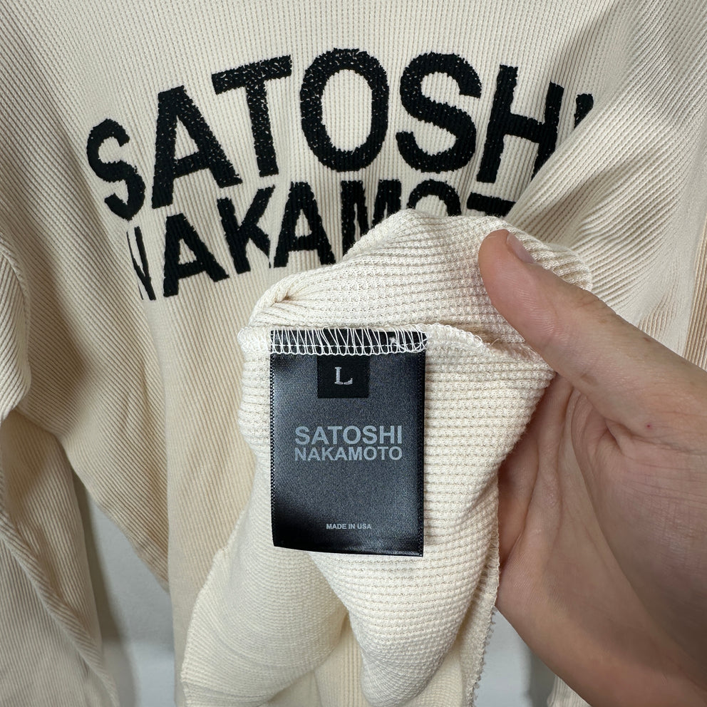 Satoshi Nakamoto Spell Out Logo White Thermal Longsleeve