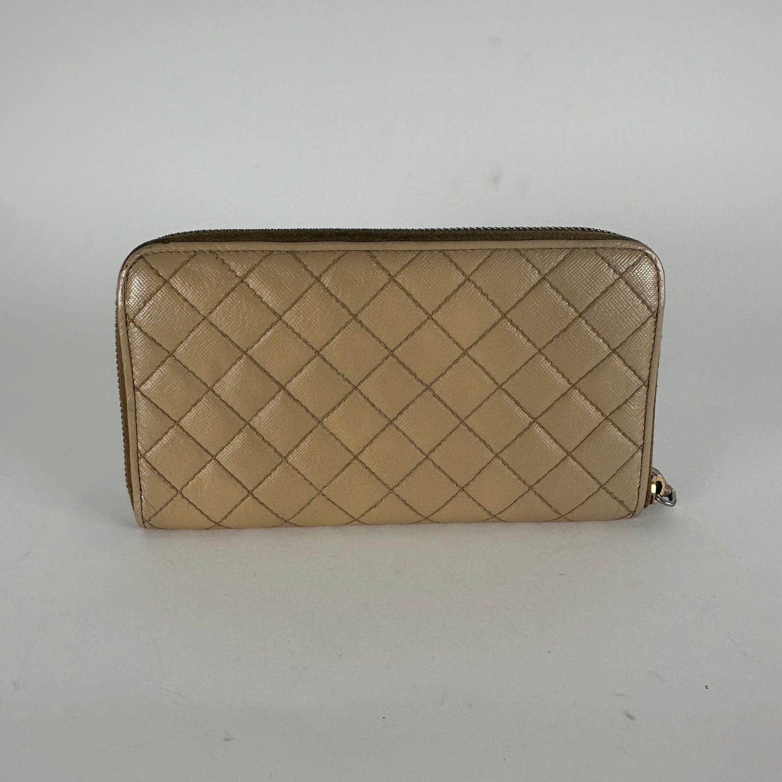 Prada Beige Saffiano Quilted Zip Around Wallet