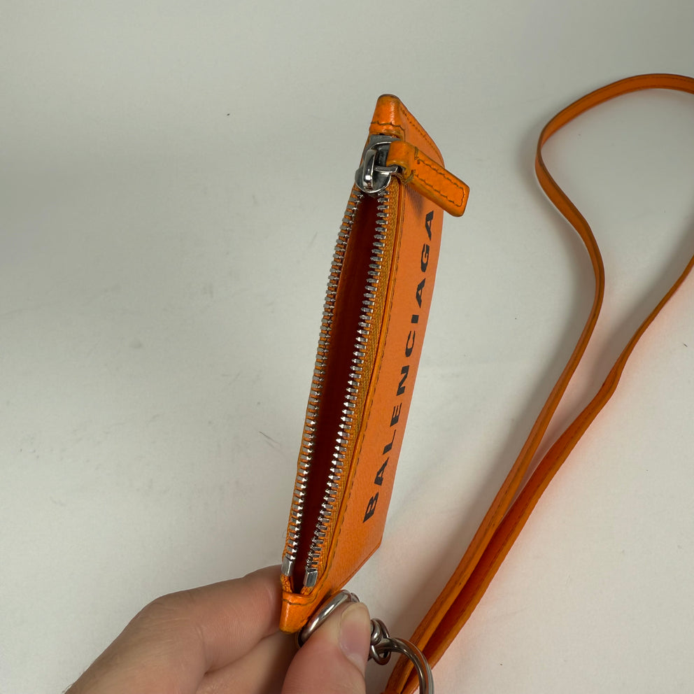 Balenciaga Orange Zip Wallet Lanyard