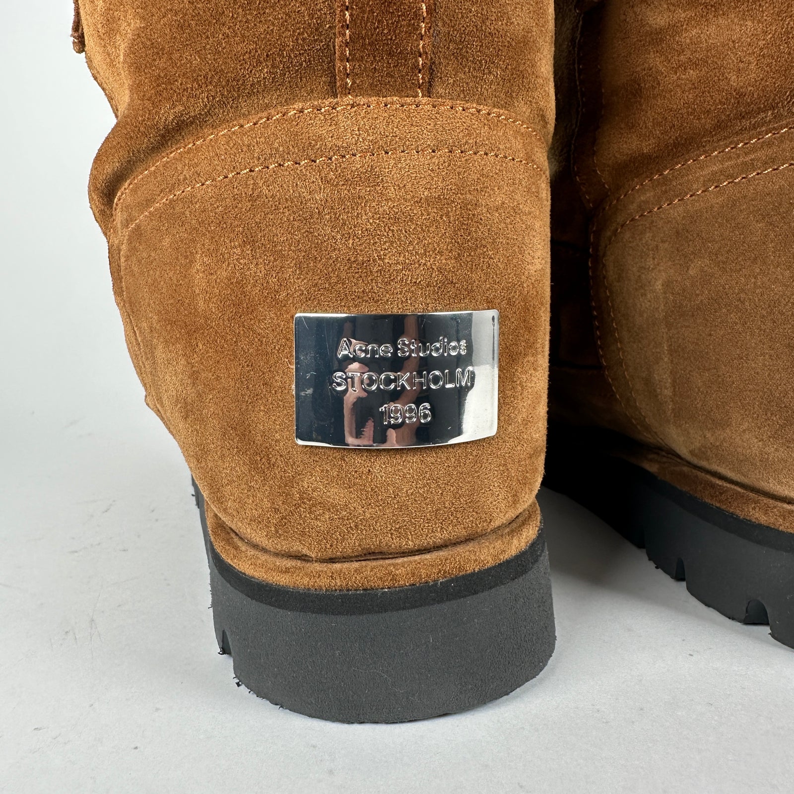 Acne Studios Brown Shearling Leather Cargo Boot Size 42