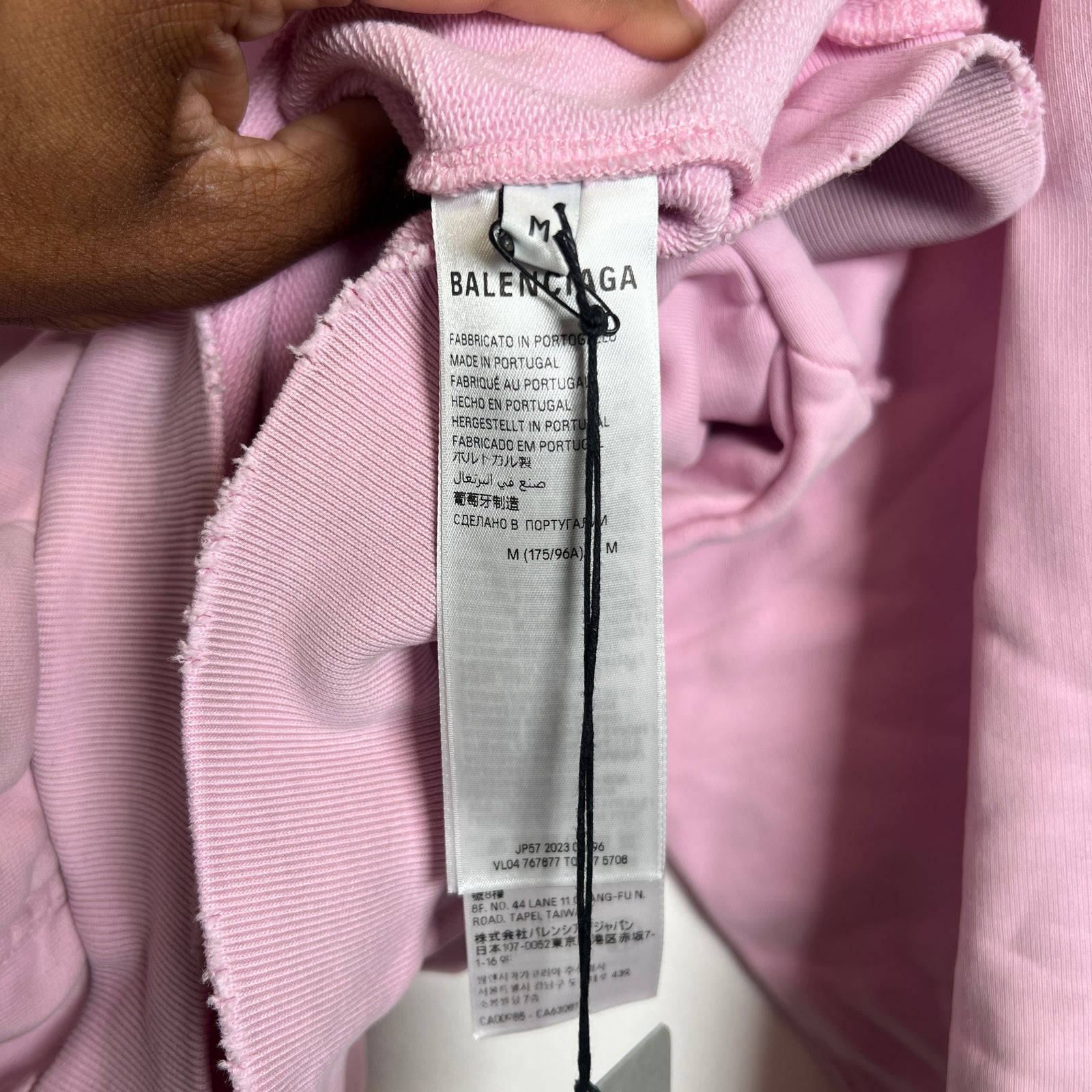 Balenciaga Pink Gothic Logo Distressed Hoodie Size M