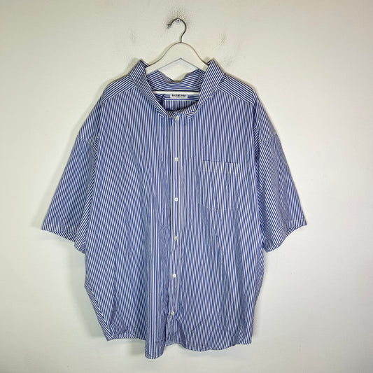 Balenciaga Blue Striped Back Logo Button-Up Shirt Size XL