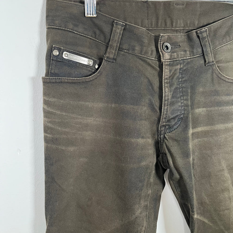 5351 Homme Green Waxed Slim Jeans Size 1