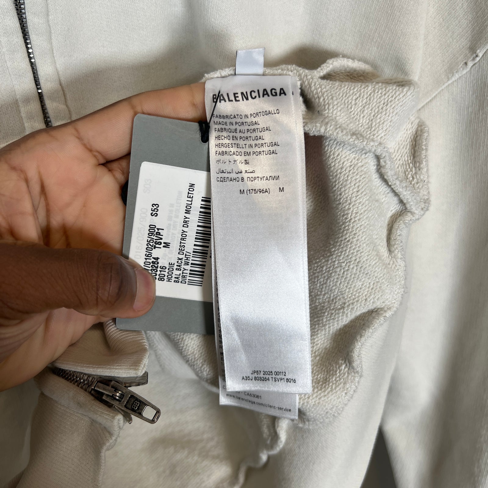 Balenciaga Cream/Blue Back Logo Zip-Up Hoodie Size M