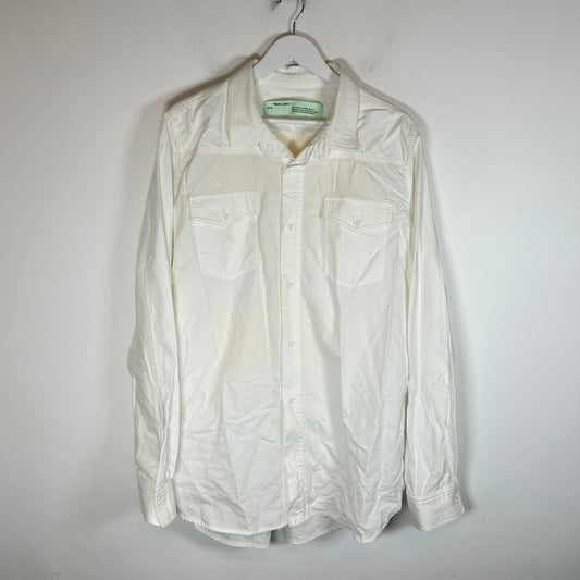 Off-White White/Yellow Construction Tape Button-Up Shirt Size L