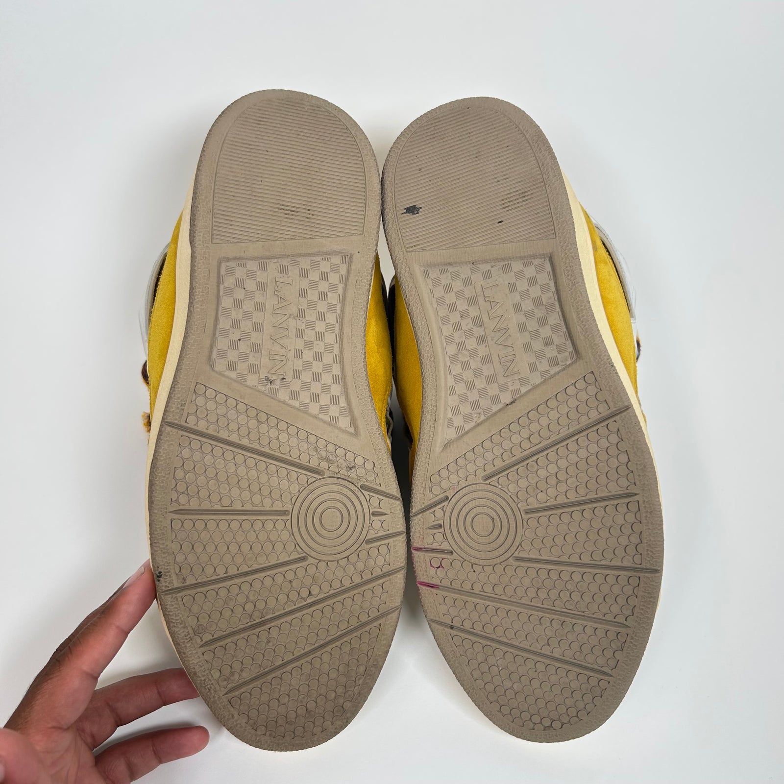 Lanvin White/Yellow Curb Sneakers Size 44