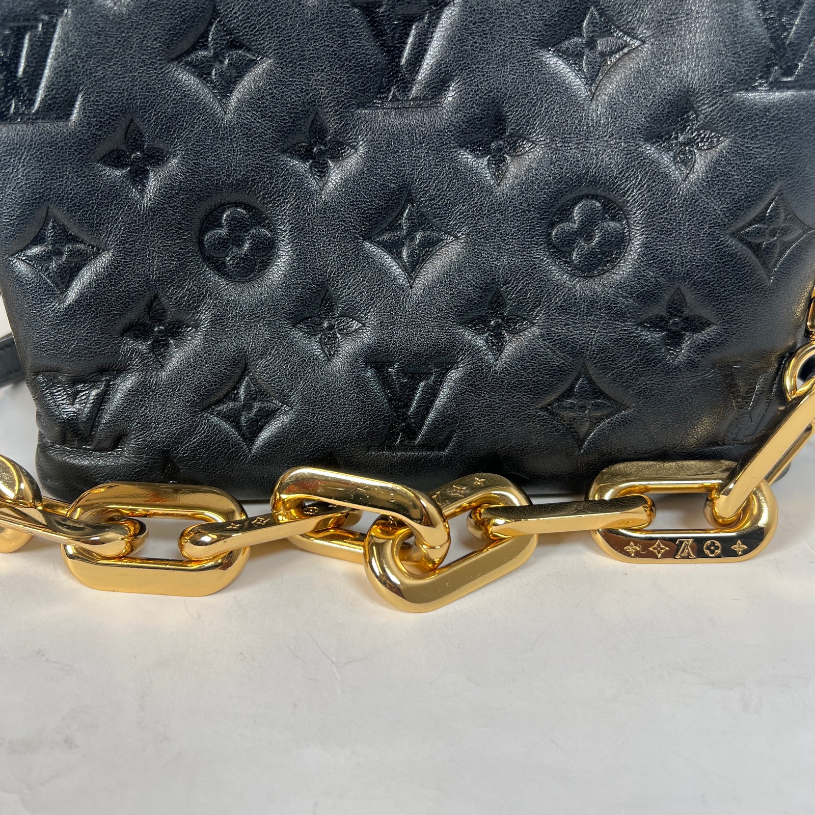 Louis Vuitton Black Lambskin Embossed Coussin BB Bag