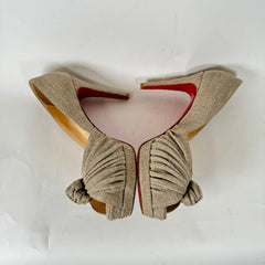 Christian Louboutin Beige Canvas Greissimo Pump 100 Heels Size 37.5
