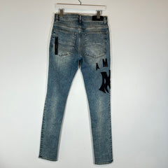 Amiri Lightwash Suede Applique Logo Skinny Jeans Size 32