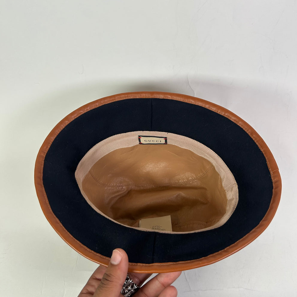 Gucci Navy/Red GG Supreme Monogram Wool Leather Bucket Hat