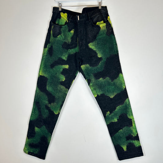 Givenchy Green Painted Distressed Jeans Size 38