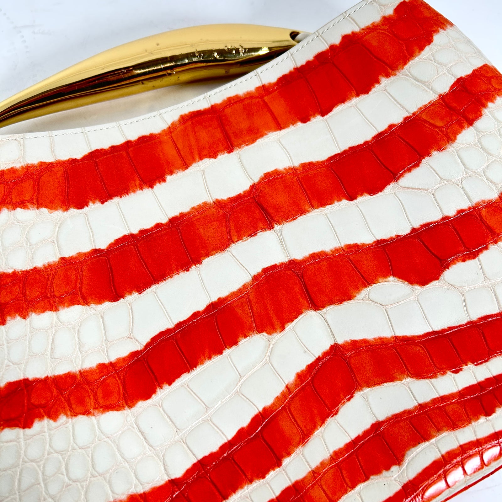Bottega Veneta White/Orange Sardine Alligator Bag