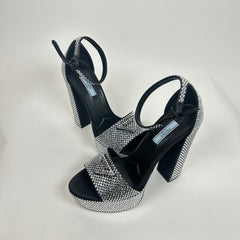 Prada Satin Crystal Embellished Platform Sandals Size 38