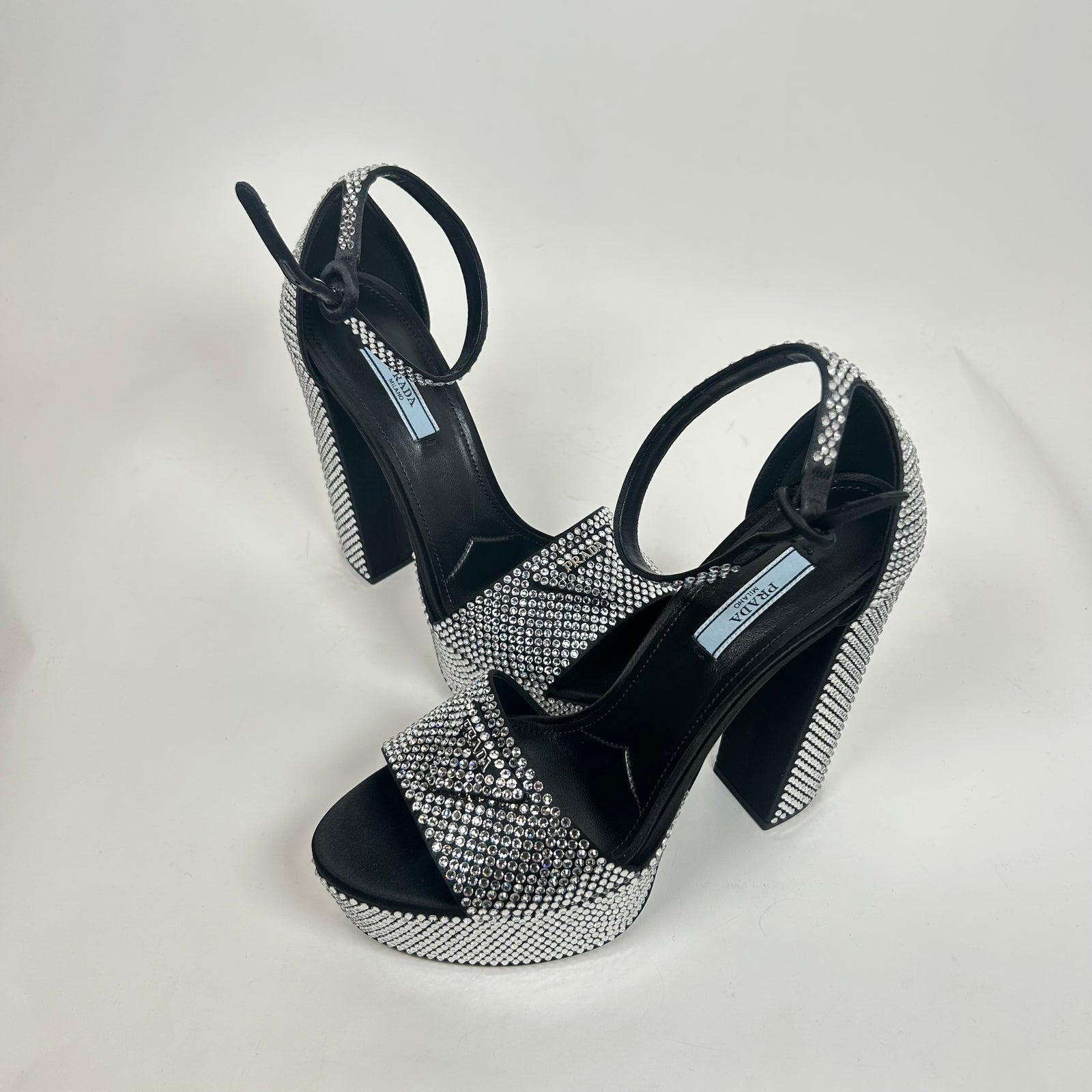 Prada Satin Crystal Embellished Platform Sandals Size 38