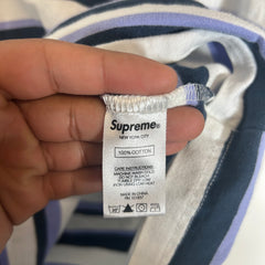 Supreme White/Blue Striped Logo T-Shirt Size M
