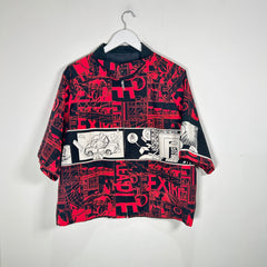 Prada SS18 Red 'Comic' Zip-Up Shirt Size XL