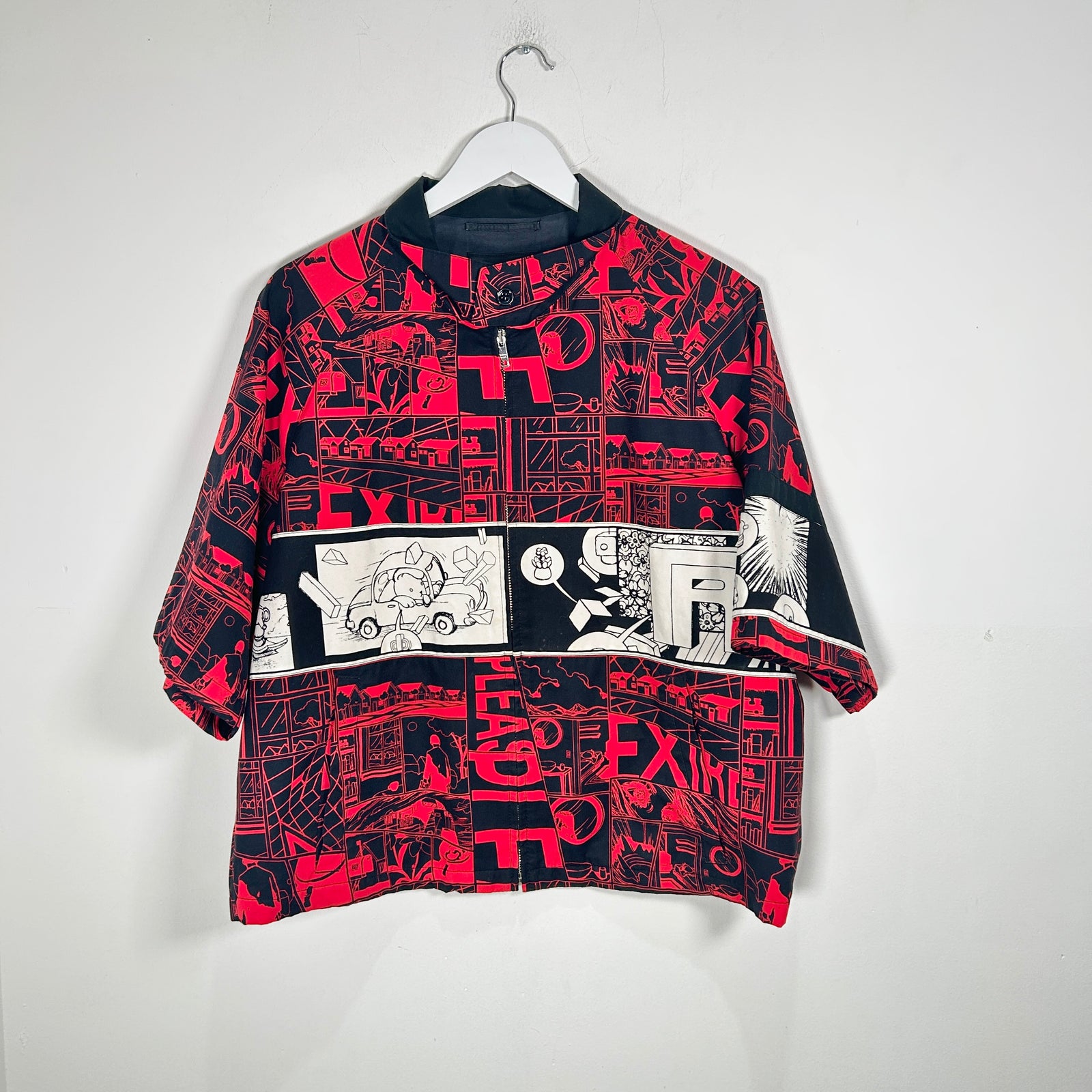 Prada SS18 Red 'Comic' Zip-Up Shirt Size XL