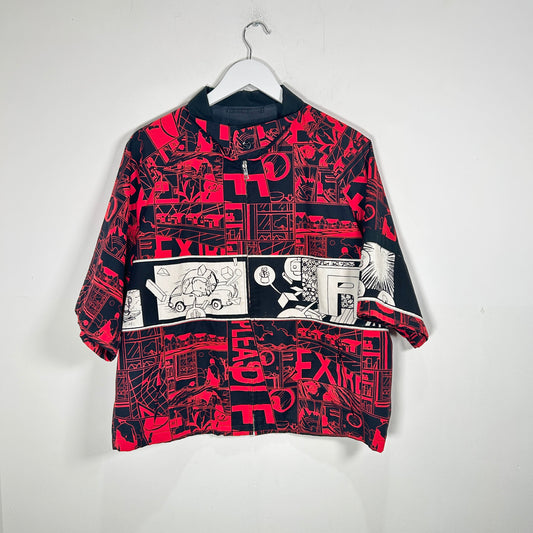 Prada SS18 Red 'Comic' Zip-Up Shirt Size XL