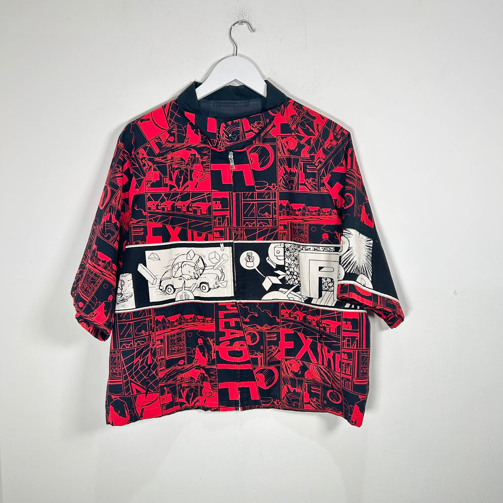 Prada SS18 Red 'Comic' Zip-Up Shirt Size XL