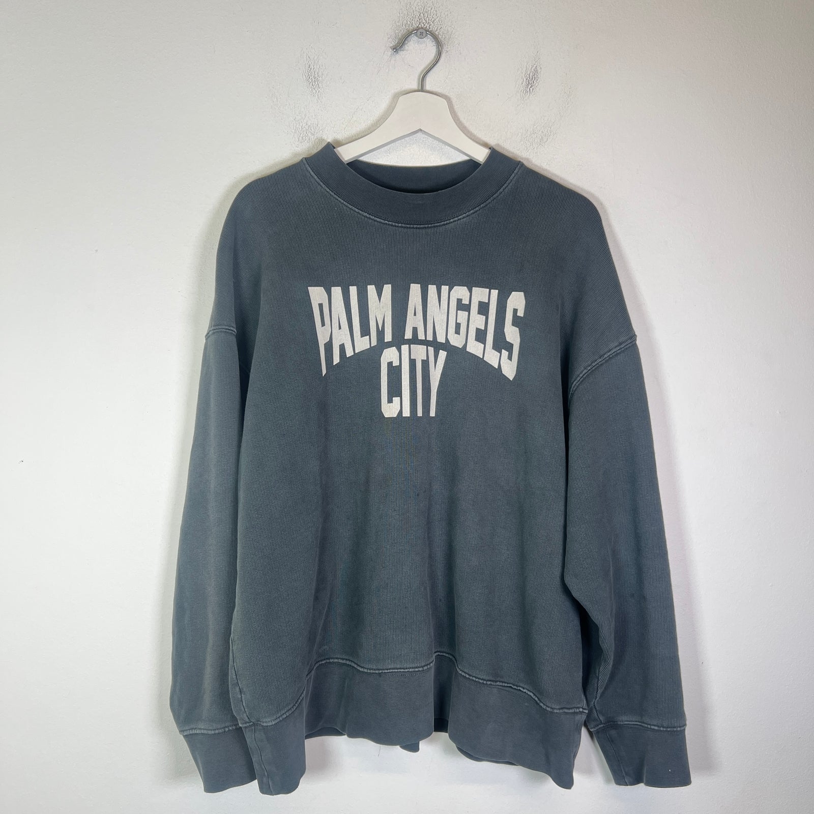 Palm Angels Washed Grey City Crewneck Sweatshirt