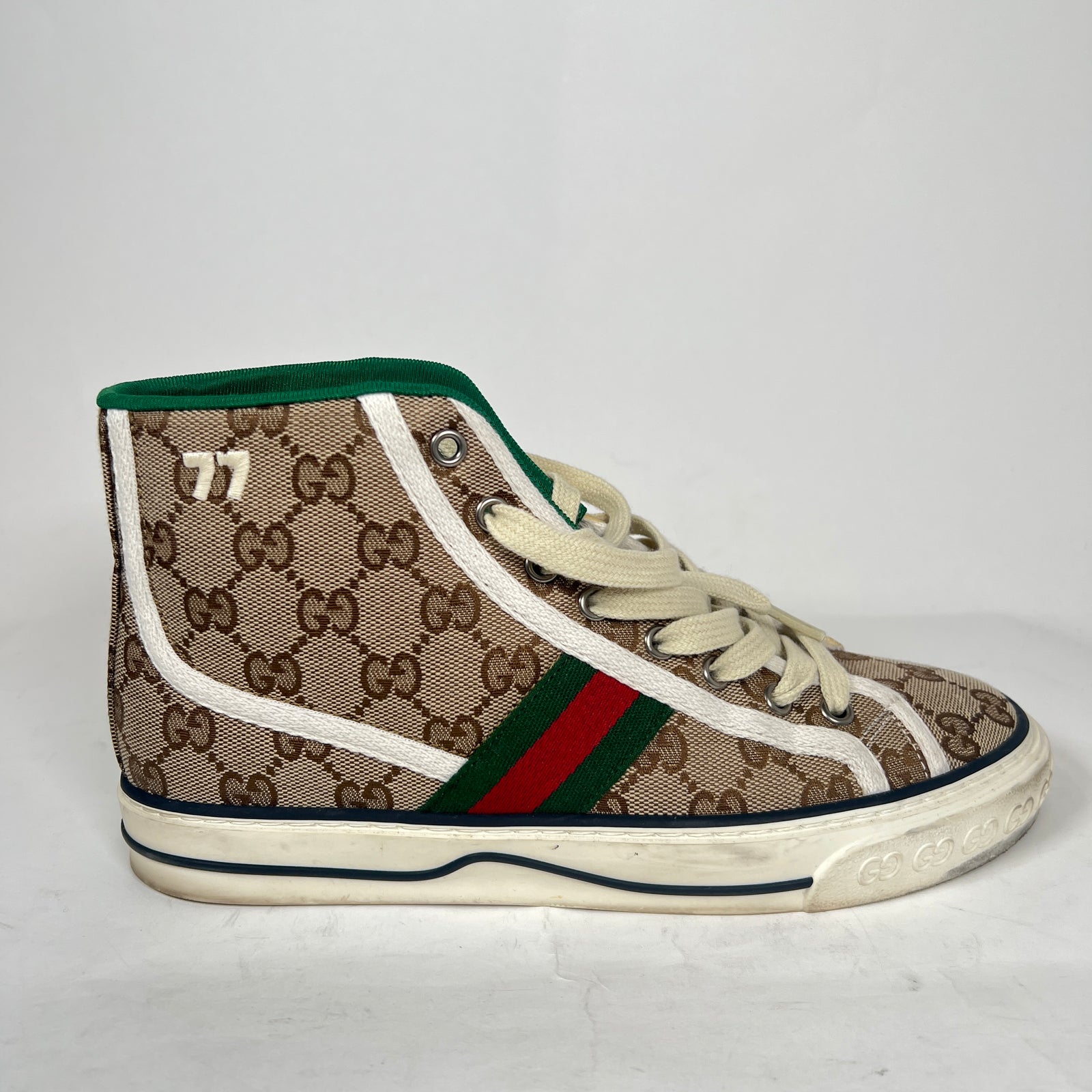 Gucci Beige Tennis 1977 Canvas High-Top Sneaker Size GG 38.5