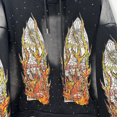 Who Decides War Flame Stained Glass Rhinestone Black Hoodie Size L