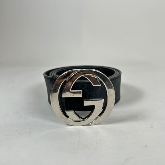 Gucci Black/Silver GG Supreme Signature Belt Size 100