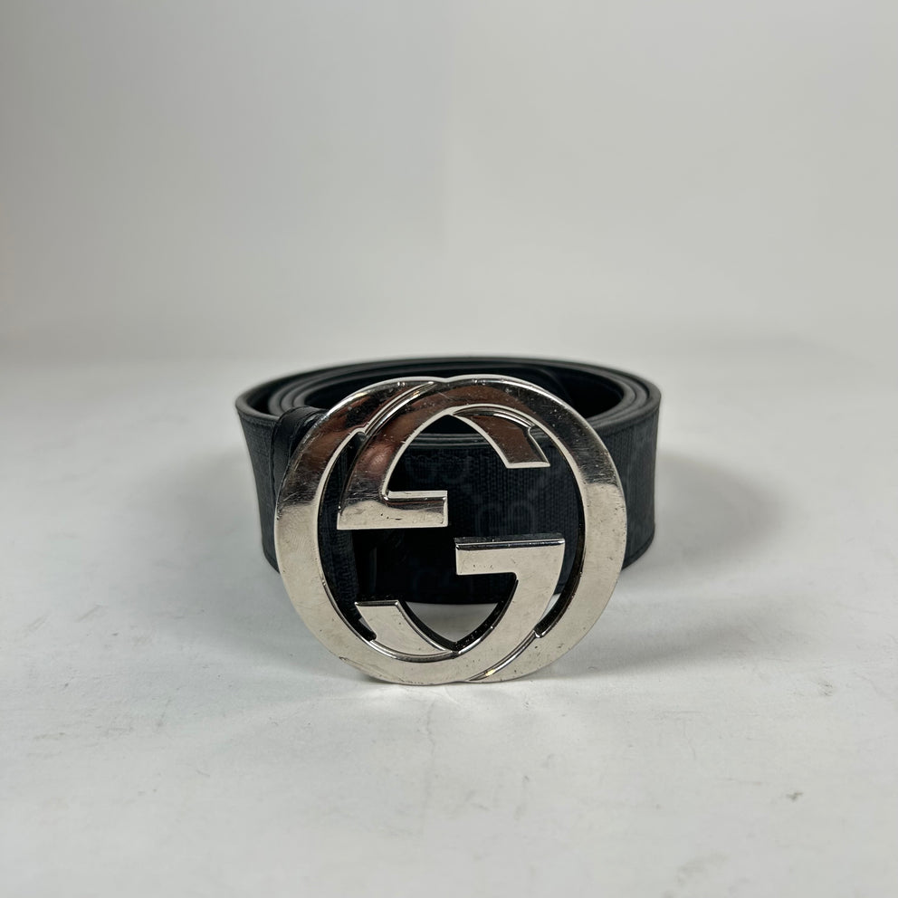 Gucci Black/Silver GG Supreme Signature Belt Size 100