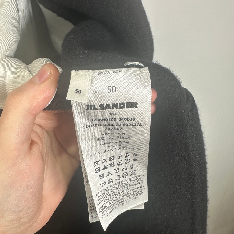 Jil Sander Boxy Virgin Wool Hooded Zip-Up Jacket Size 50