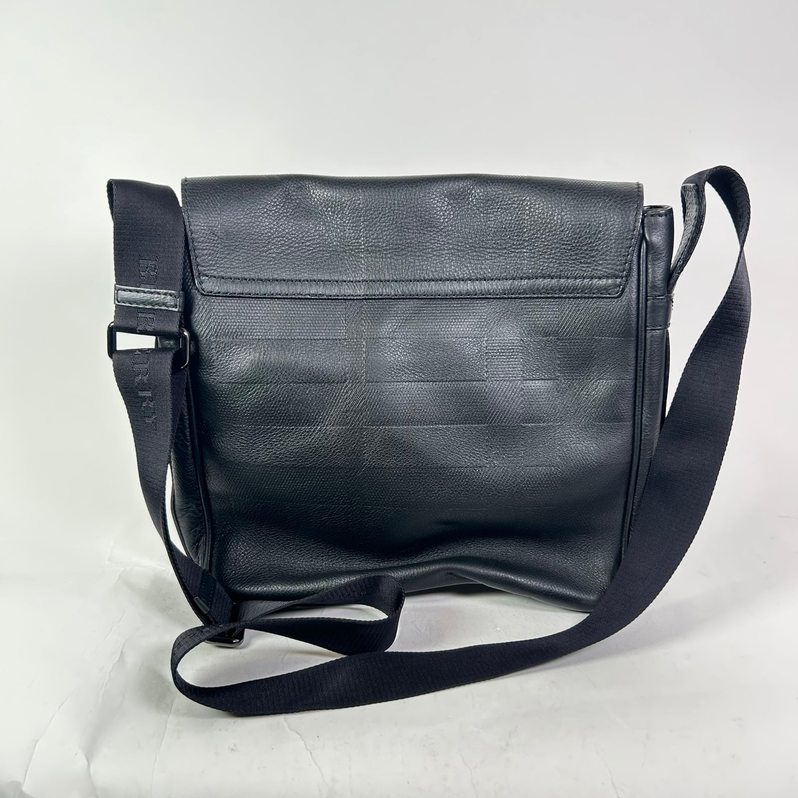 Burberry Emmet Check Embossed Leather Messenger Bag