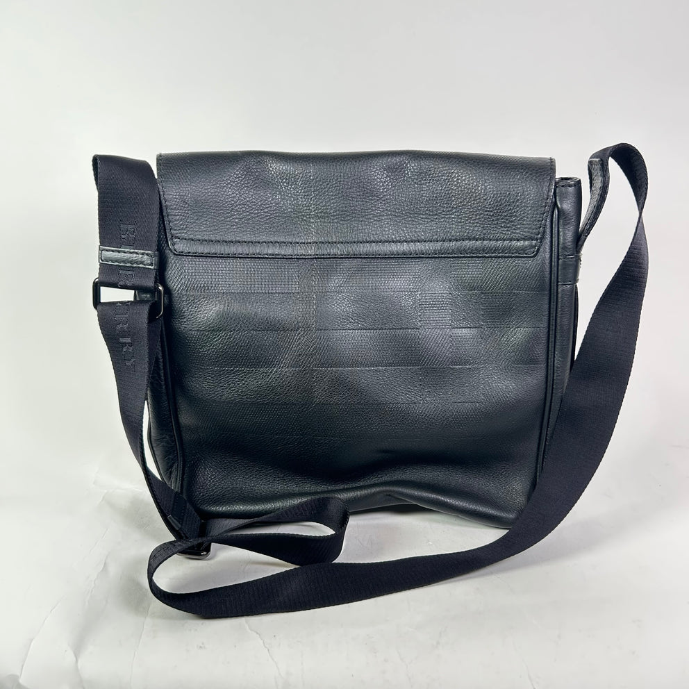 Burberry Emmet Check Embossed Leather Messenger Bag