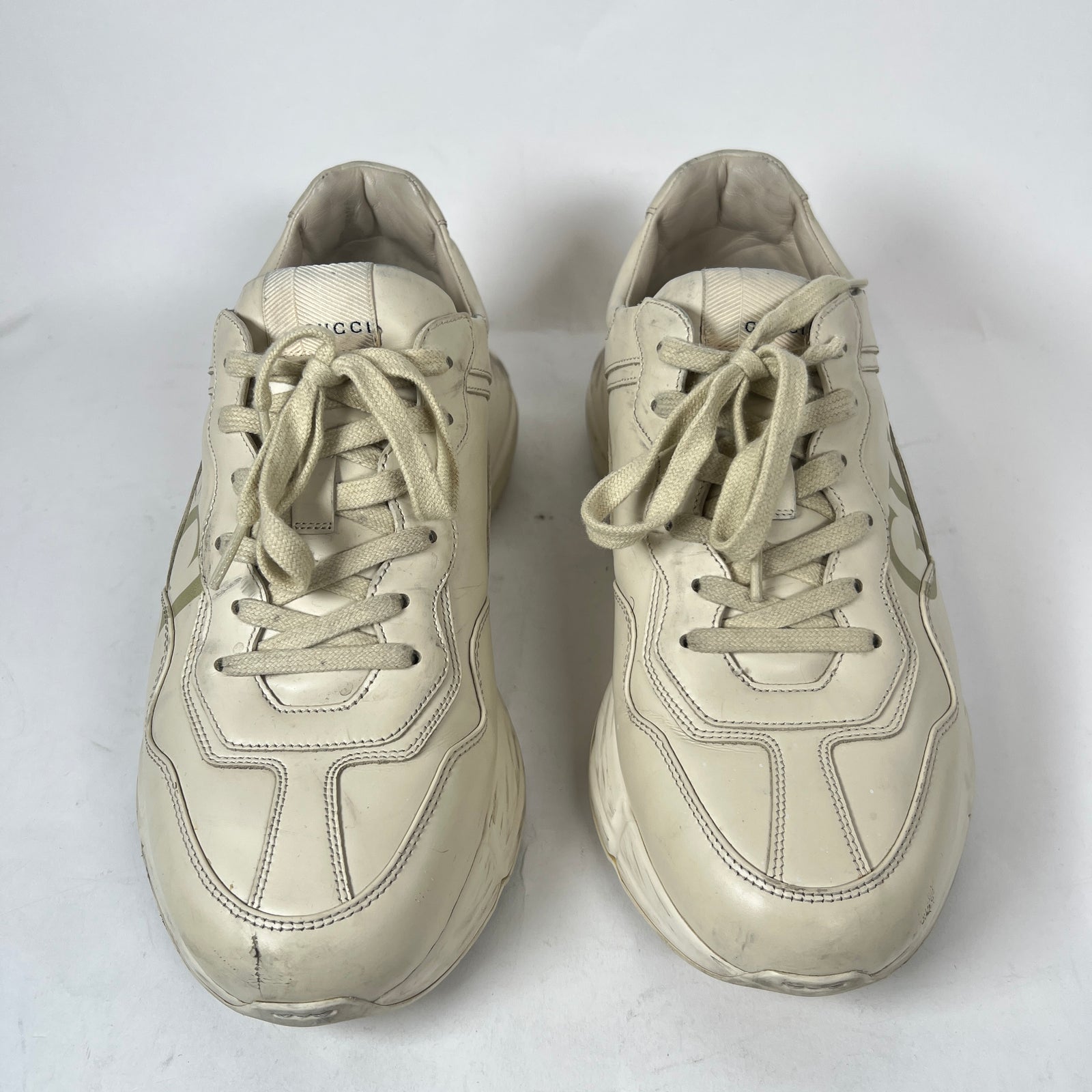 Gucci Beige Classic Logo Rhyton Sneaker Size GG 9.5