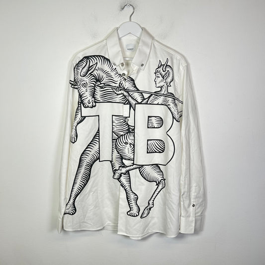 Burberry White Cheetah Button Up Shirt Size L