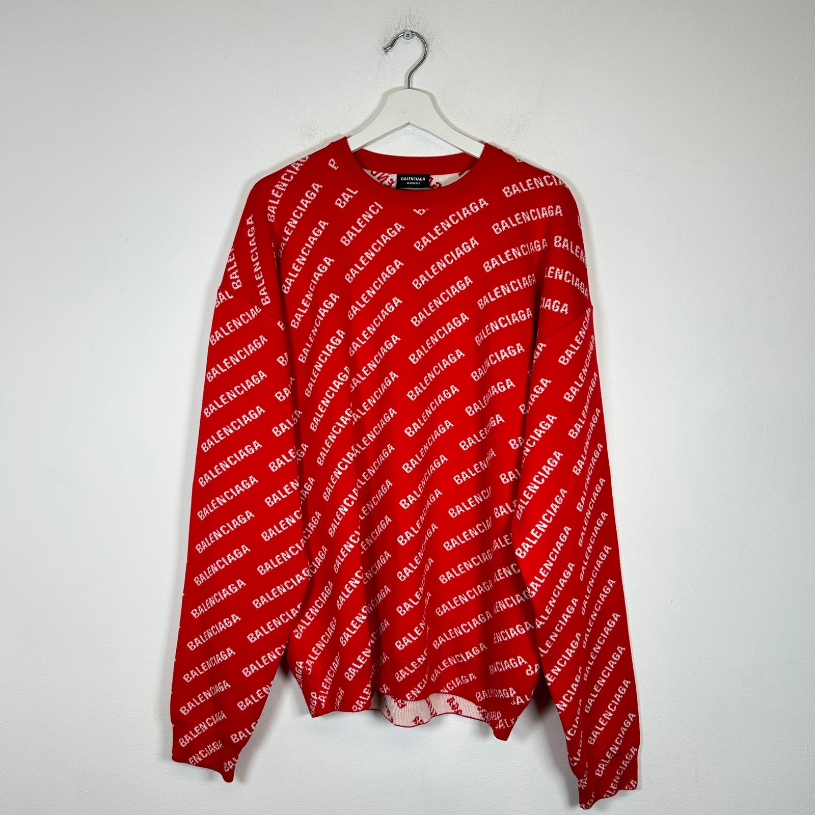 Balenciaga Red Allover Logo Sweater Size S