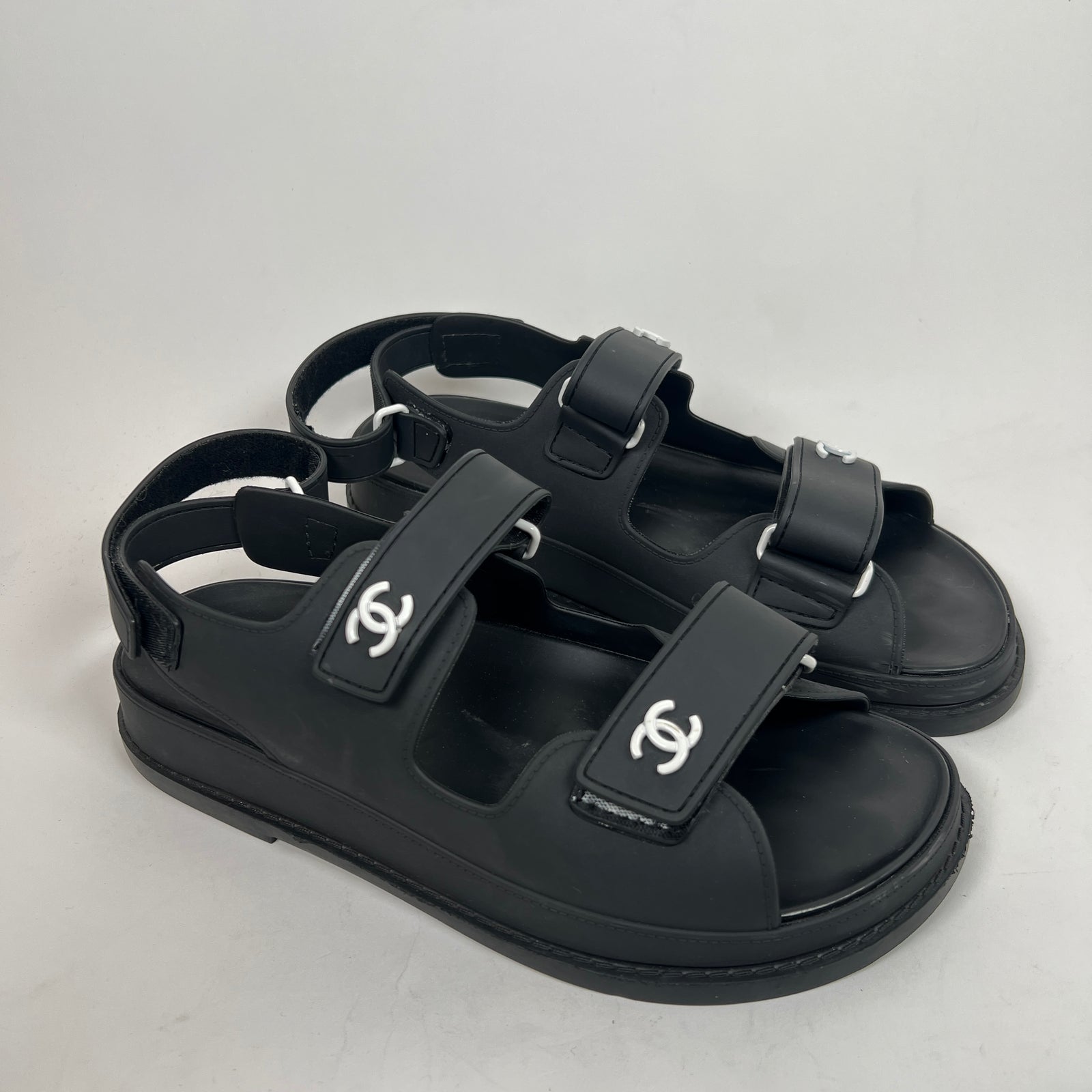 Chanel Black Rubber CC Dad Slingback Sandals Size 39
