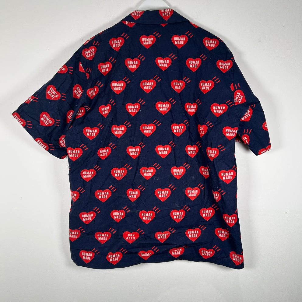 Human Made Heart Print Navy Button Up Size XXL