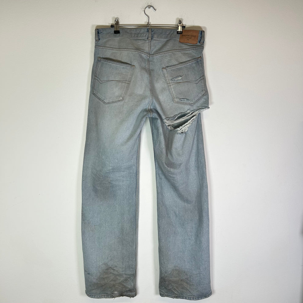 Balenciaga Lightwash Distressed Relaxed Fit Jeans