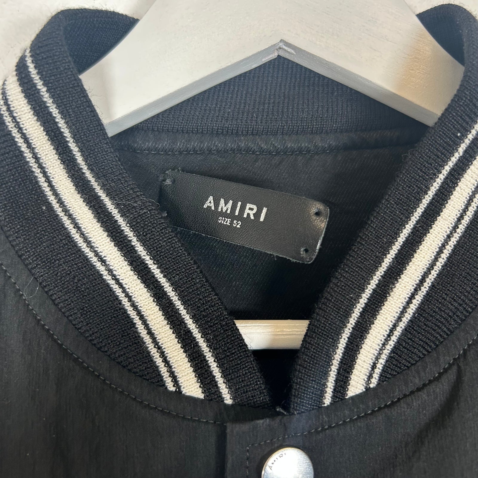 Amiri Black Distressed Nylon Bomber Jacket Size L