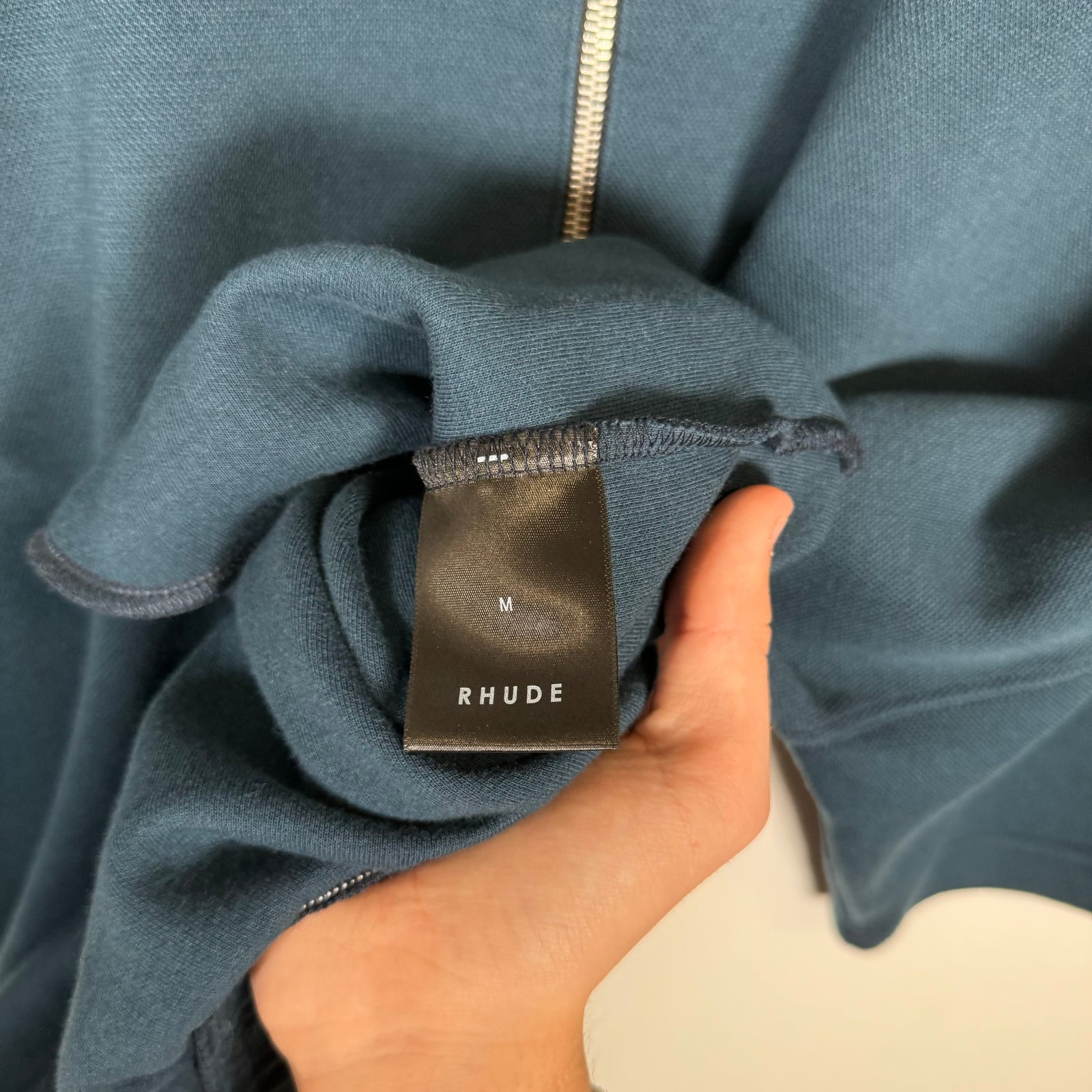 Rhude Navy Collar Spell-Out Quarter Zip Size M