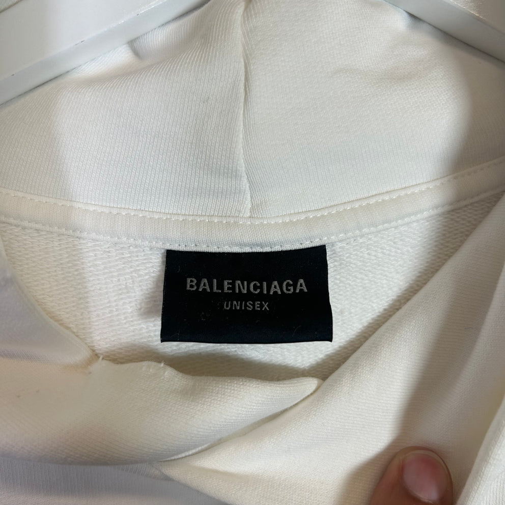 Balenciaga White Faded Surfer Logo Distressed Hoodie Size 1