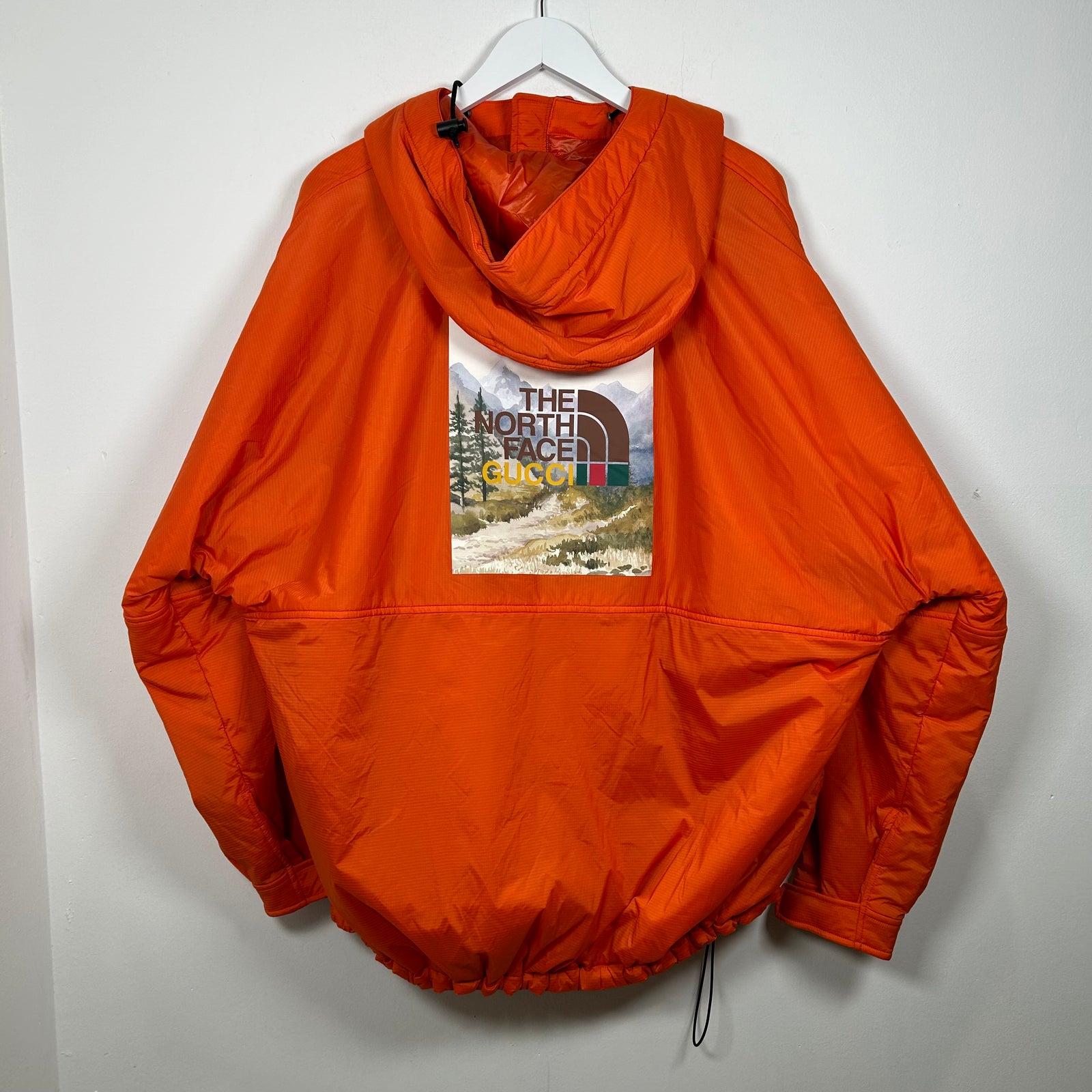 Gucci x The North Face Orange Graphic 1/2 Zip Anorak Puffer Jacket Size XL