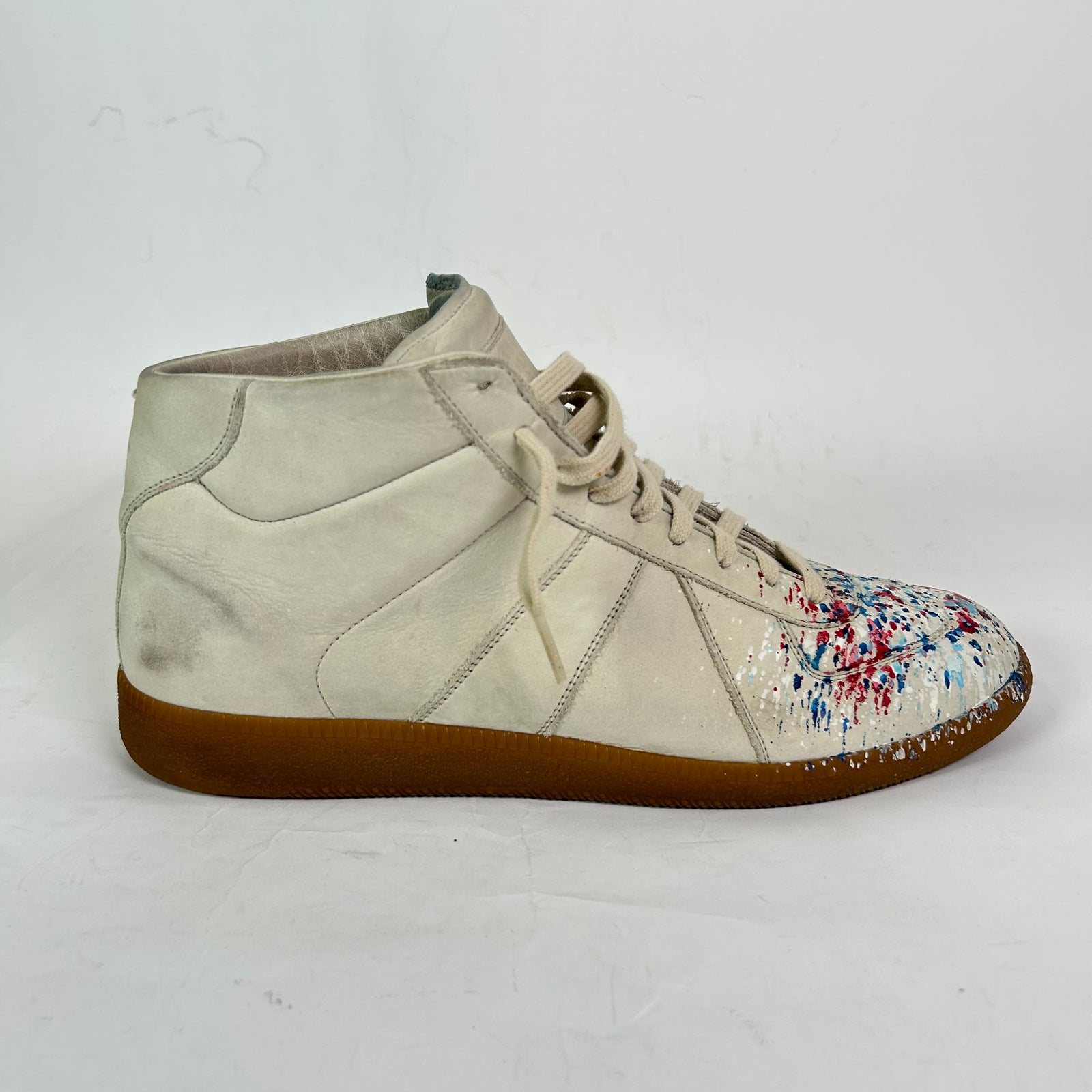 Maison Margiela Taupe Paint Splatter Mid-Top Replica Gats Size 45
