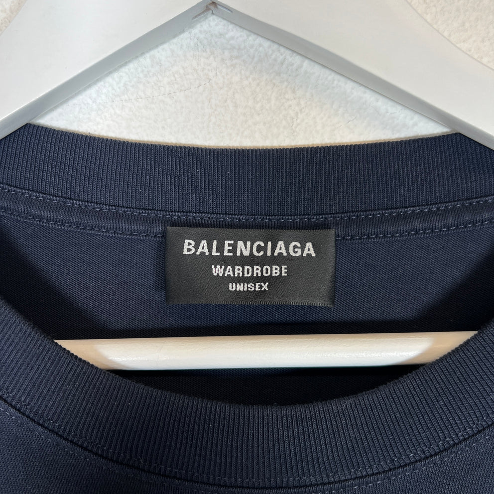 Balenciaga Navy Quest Logo T-Shirt Size L