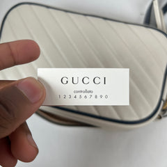 Gucci White Calfskin Diagonal GG Marmont Small Shoulder Bag