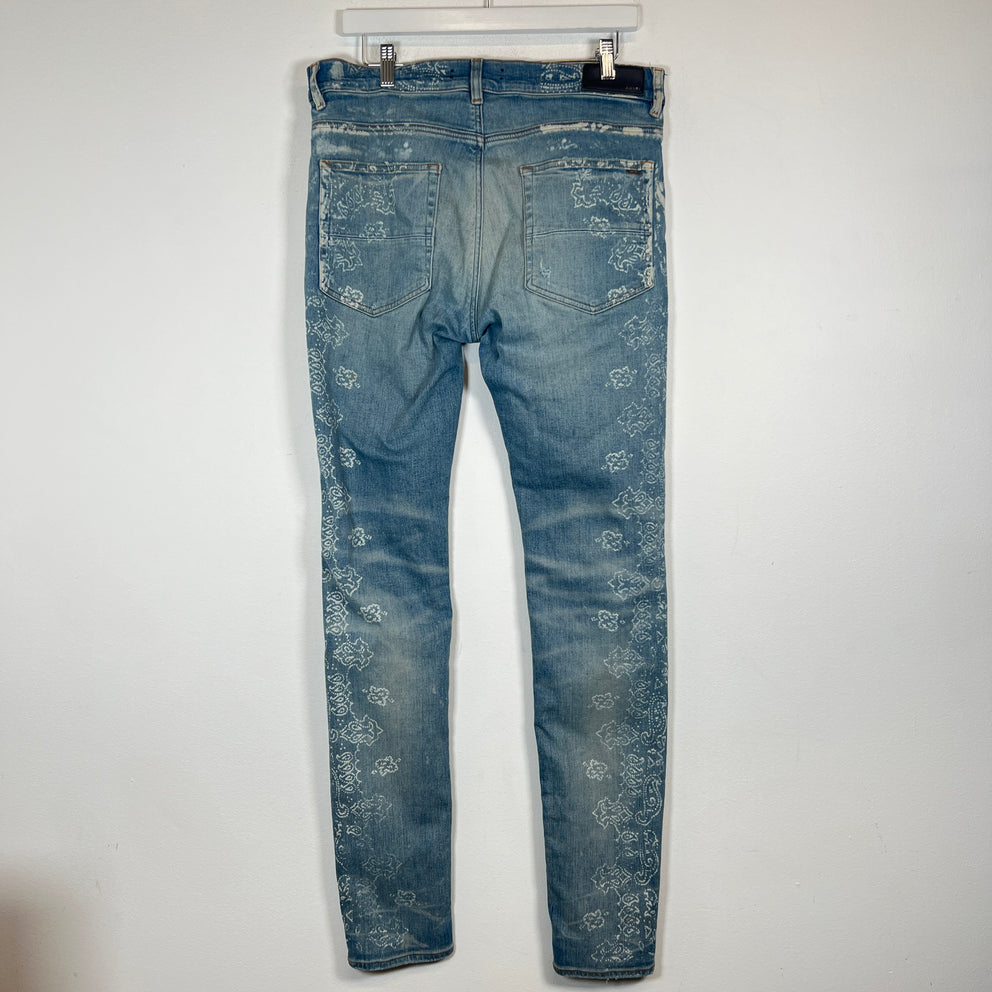 Amiri Paisley Print Lightwash Skinny Jeans Size 34